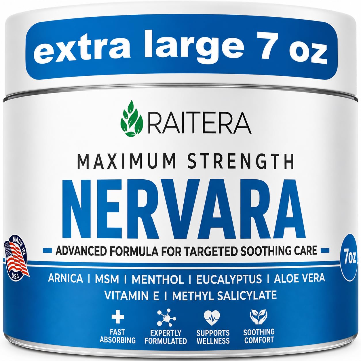 Raitera Neuropathy Nerve Cream – Maximum Strength for Feet, Hands, Legs, Toes – Advanced Cooling Non-Greasy Fast Absorbing Formula - Natural Ingredients Frankincense, Arnica, Aloe Vera, Turmeric, MSM