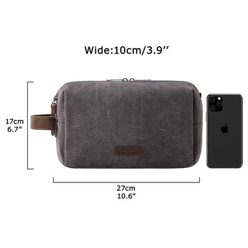 BAGSMART Toiletry Bag for Men, Canvas Travel Toiletry Organizer Dopp Kit Water-resistant Shaving Bag for Toiletries Accessories,Grey-Medium