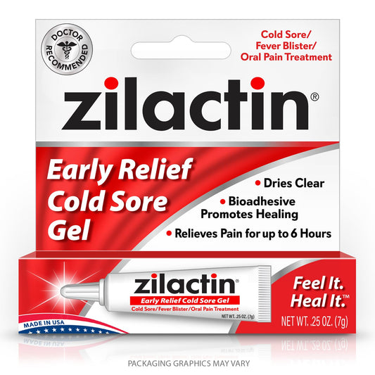 Zilactin Early Relief Cold Sore Treatment - Fast Relief of Cold Sores and Fever Blisters, Made in USA, 0.25oz Gel, Pack of 1