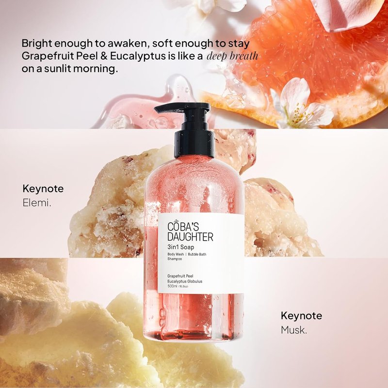 Coba's Daughter 3-in-1 Soap - Aromatherapy Bubble Bath, Body Wash & Hand Wash | Hydrating Grapefruit & Eucalyptus (16.9 Oz)