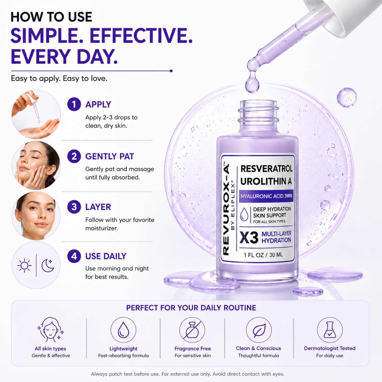 ELIPLEX Resveratrol + Urolithin A Face Serum – Lightweight Hydration & Radiance | 1 fl oz