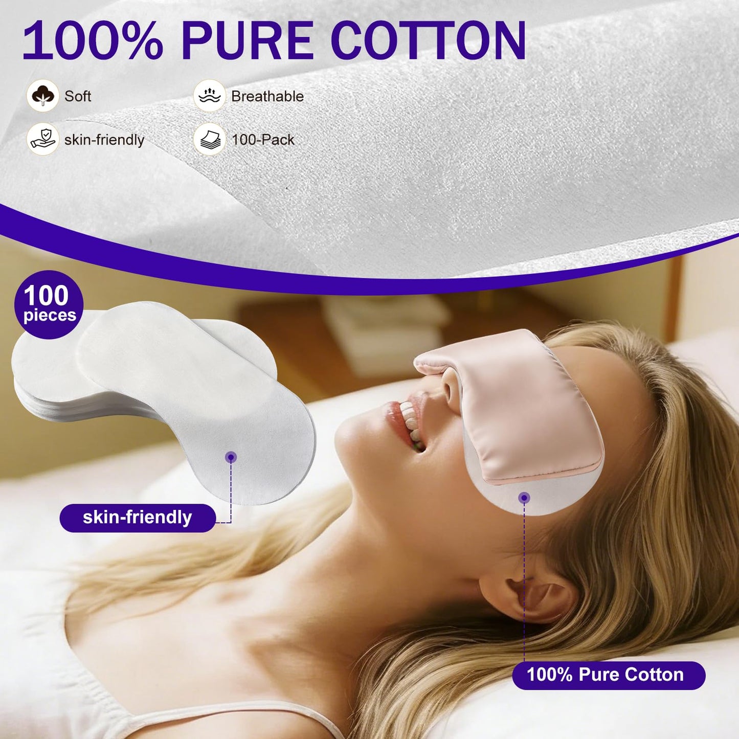 MoyRetty Disposable Non Woven Eye Covers, 100 Sheets, Cotton Paper for Facials Spa Skincare
