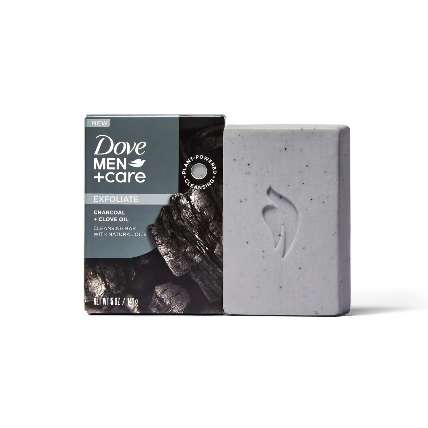 DOVE MEN + CARE Cleansing Bar Soap Charcoal + Clove Oil to Rebuild Skin in the Shower,a 4in1 Hair,Body,Face & Shaving Bar with Plant-Based Cleanser and Natural Oils 5 oz,(Pack of 8)
