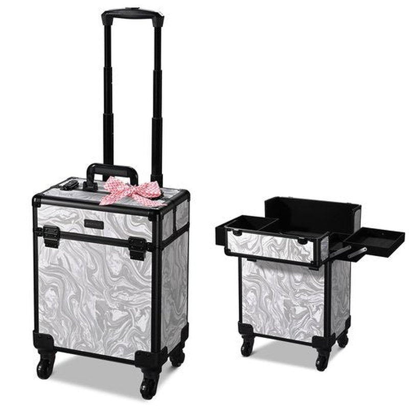 BYOOTIQUE Rolling Makeup Train Case Aluminum Cosmetic Case Portable Makeup Organizer Suitcase with Removable Wheels Cosmetic Trolley Organizer Salon Makeup Artist,CoyoteButtes Graystonee