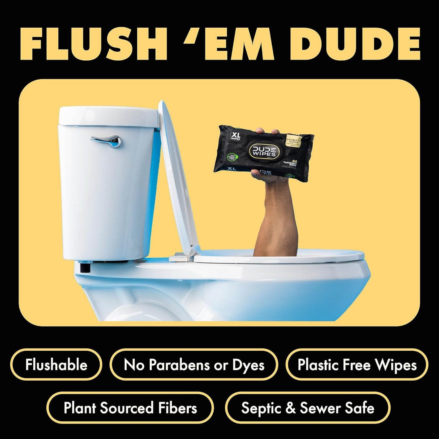 Dude Wipes Extra-Large Flushable Wipes | Shea Butter, Coconut Oil & Aloe - 6 Pack (288 Count)
