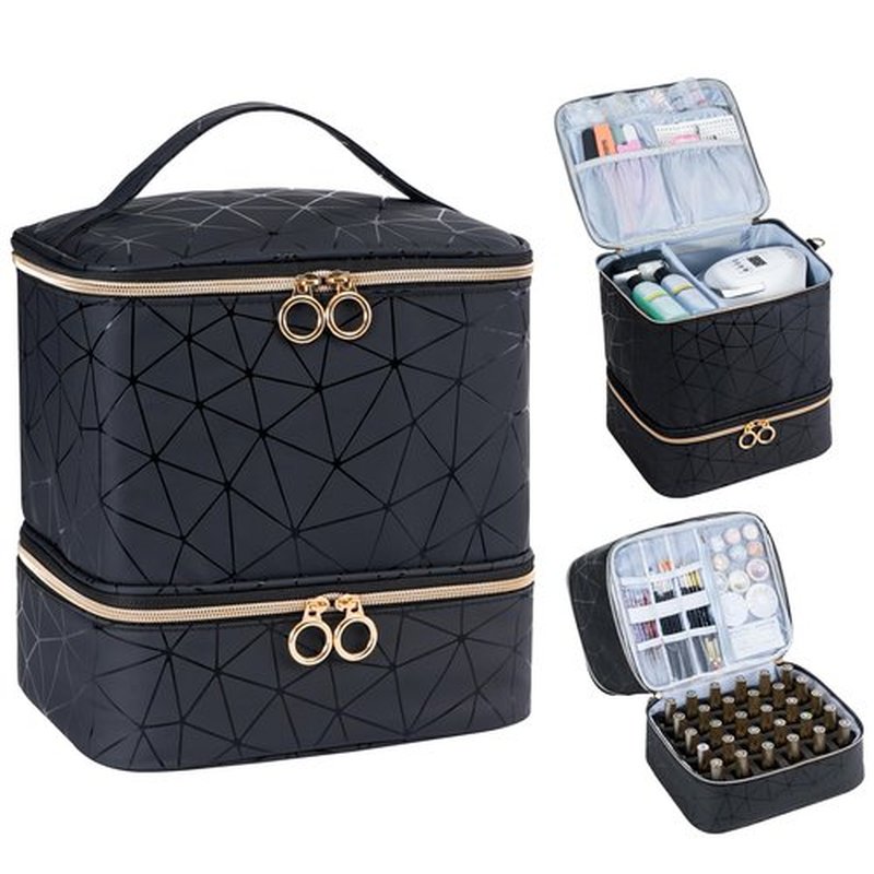 Uross Nail Polish Organizer Bag Holds 30 Bottles Nail Polish & Nail Kit -Nail Polish Storage Organizer Nail Polish Bag Nail Supplies Organizer Case for nail tech - Black