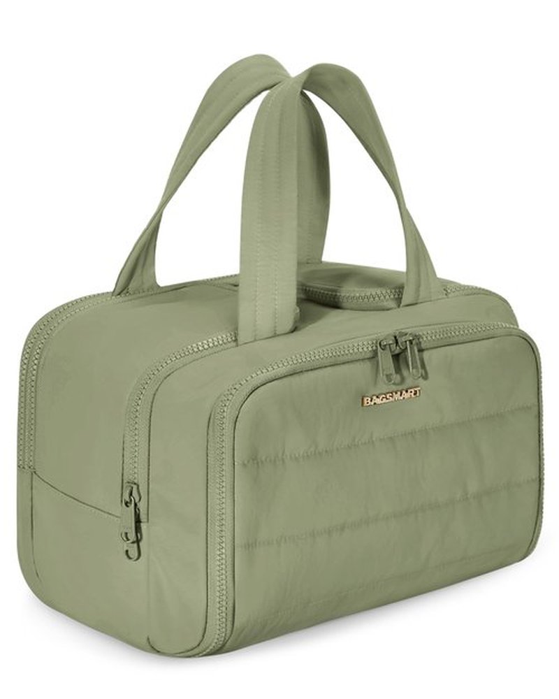 BAGSMART Travel Toiletry Bag, Lightweight Large Wide-open Travel Bag for Women, Puffy Cosmetic Makeup Bag Organizer with Handle for Accessories,Essentials, Toiletries, Green