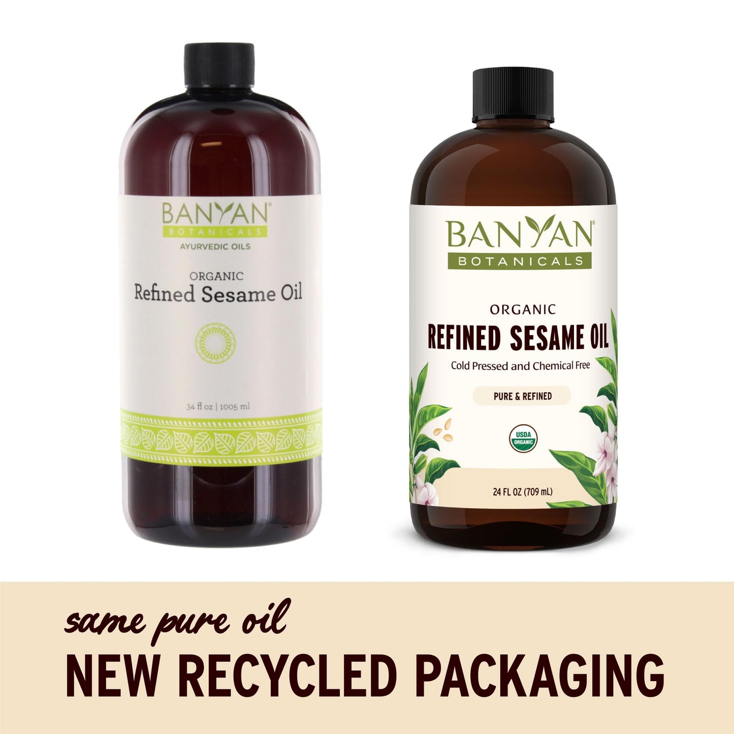Banyan Botanicals Refined Sesame Oil – Organic Sesame Oil for Skin, Body, Hair & More – Multiple Sizes – 24 oz – Non GMO Sustainably Sourced Vegan