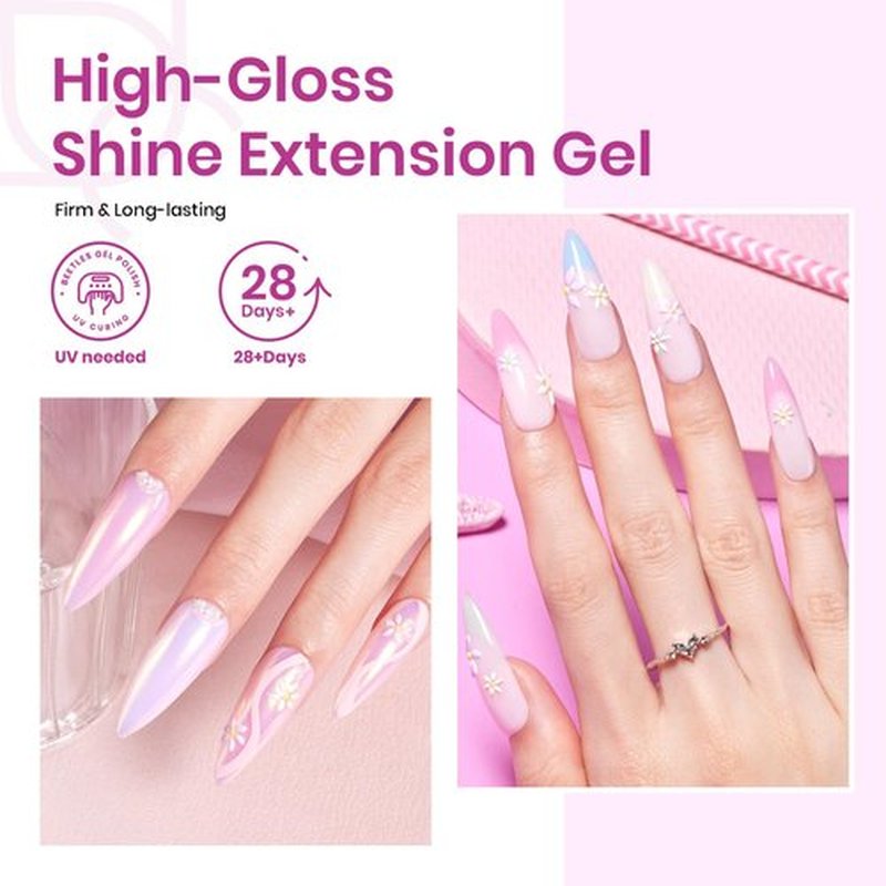 Beetles Poly Extension Gel Nail Kit Bubblegum Garden 23Pcs Chrome Powder Include, 12 Colors Poly Nail Gel Starter Kit All-In-1 Summer Nails Pink Green Blue Gel Polish for Nail Extension