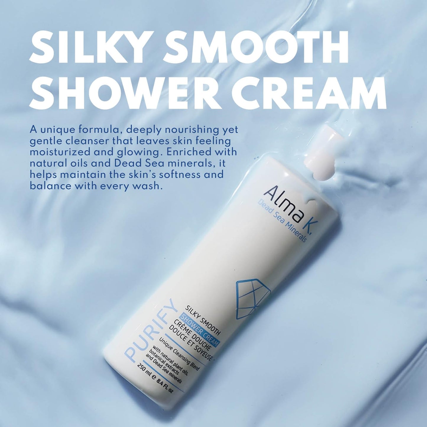 ALMA K Silky Smooth Shower Cream - Moisturizer with Dead Sea Minerals - White Tea and Neroli Scent - Body Cream - Body Skin Care Products - 8.4 oz