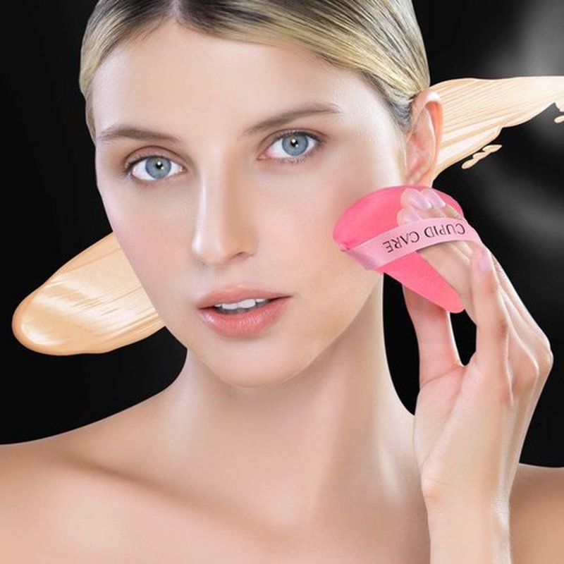 CUPID CARE 6 Pcs Powder Puff with 2 Travel Cases, Setting Powder Puffs for Face Powder and Foundation, Velour Makeup Puff for Loose Powder Body Powder, Skin-Friendly, Beauty Makeup Tools-Nude/Red