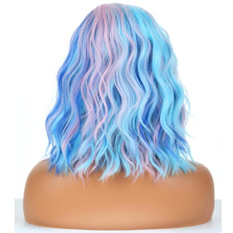 BERON Pink and Blue Wigs for Womens Short Curly Wavy Wig Girls Colorful Side Part Wigs Shoulder Length Heat Resistant Synthetic Cosplay Party or Daily Used Wigs