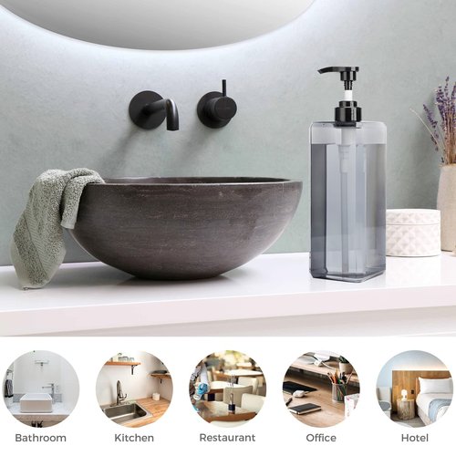 Suream 33.8oz Refillable Shampoo Bottles for Shower, 3Packs 1000ml Large Empty Pump Dispenser with 4PCS Lables for Shampoo, Body Soap, Hand Soap, Conditioner, for Bathroom, Kitchen, Hotel, Salon, SPA