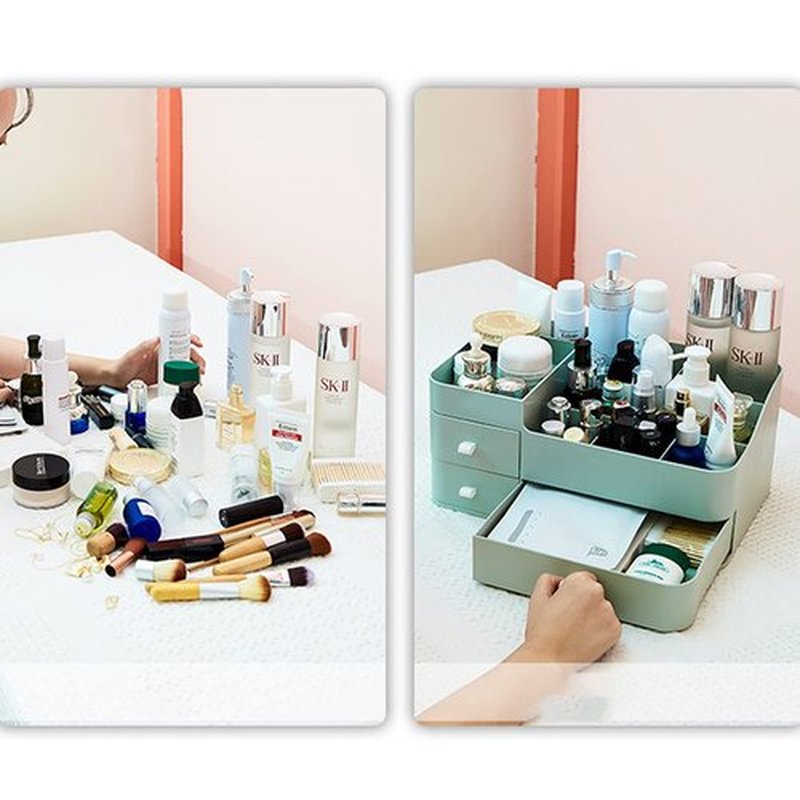 POFUOT skin care organizer,Makeup Desk Organizer With Drawers,Countertop Organizer for Cosmetics,Vanity brush with Holder for Lipstick, Brushes, Eyeshadow, and Desktop (A-Large-greener)…