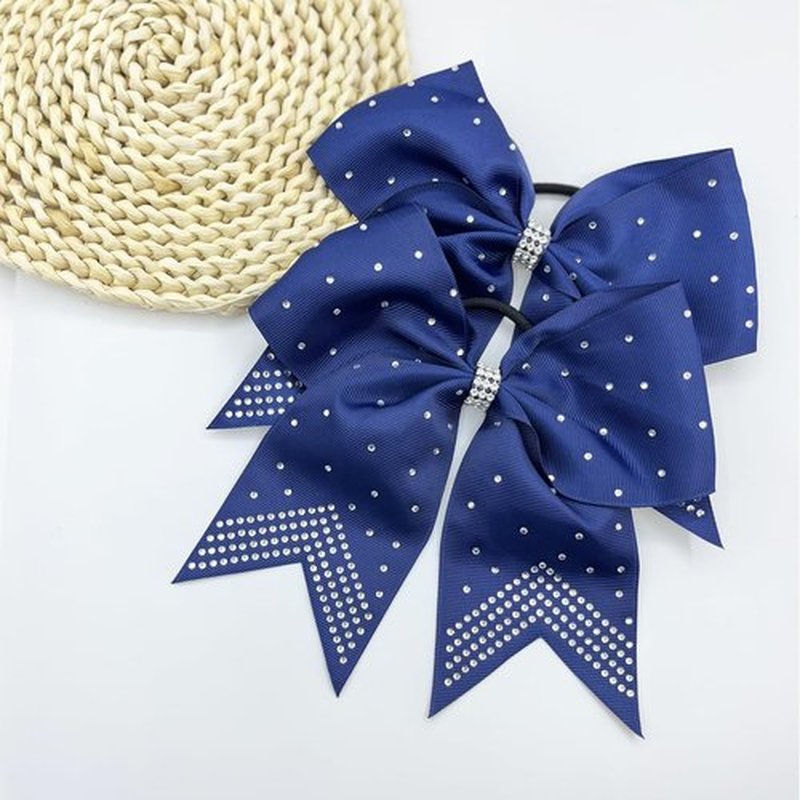 Hipcheer 12PCS 8" Rhinestones Large Cheer Hair Bows for Girls, Hand-made Grosgrain Ribbon Hair Accessories for Teen Girls Softball Cheerleader Sport (Navy)