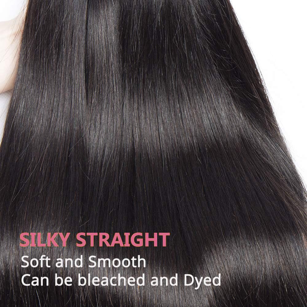 Human Hair Bundles Straight Bundles Human Hair 3 Bundles 100% Unprocessed Brazilia Virgin Hair Straight Bundles Double Weft Weave Human Hair Bundles Human Hair Deals Natural Black(12 14 16 Inch)