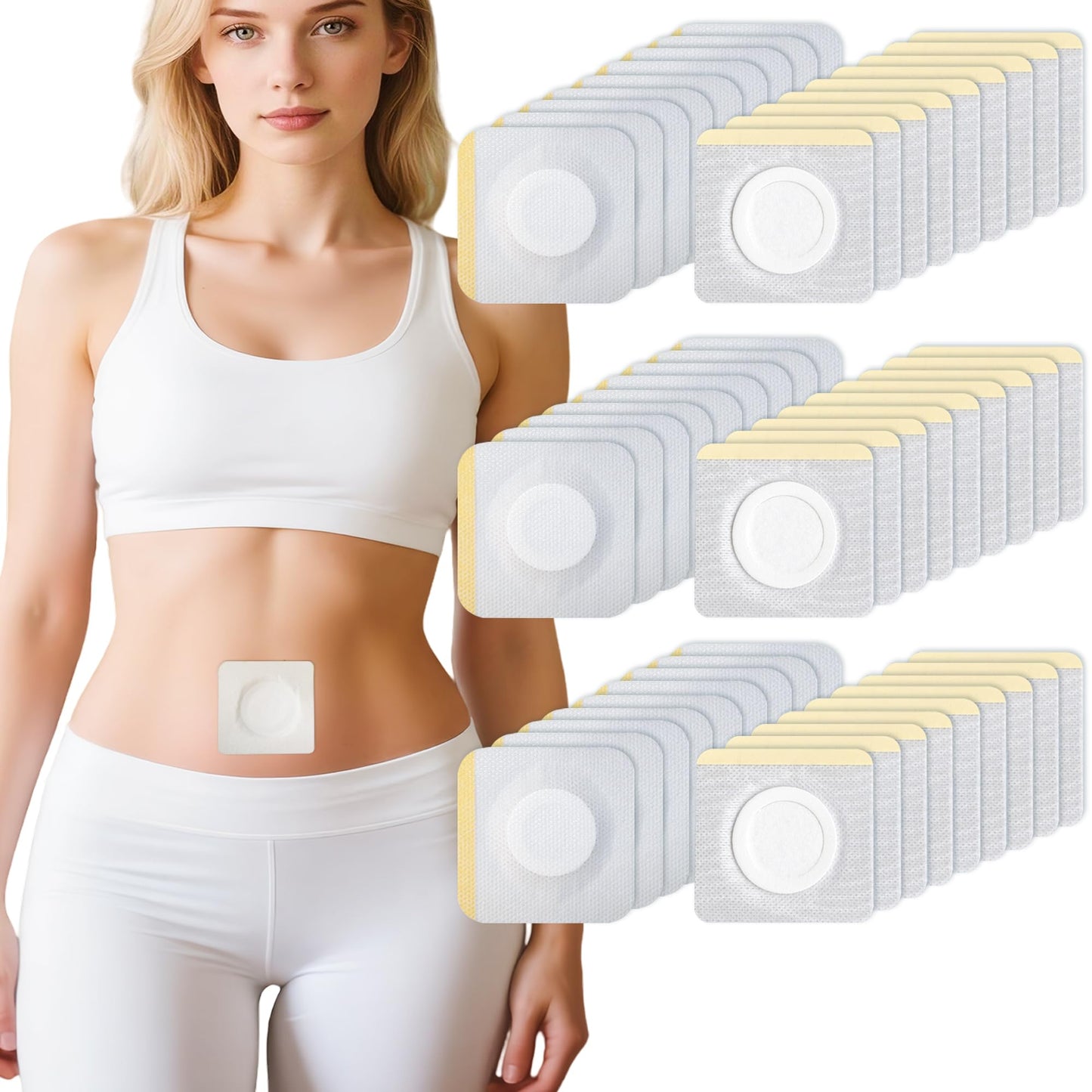 Castor Oil Patches for Belly Button, 54 Pack 3.2Inches Castor Oil Pack Wrap Organic Cotton, Self-Adhesive, No Wash, Anti Leakage and Portable Oil Wrap Pad Kits