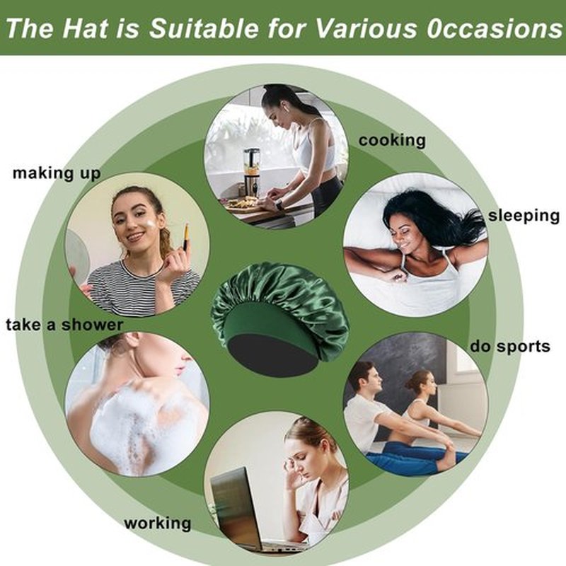 4PCS Silk Bonnet for Sleeping - Hair Satin Bonnets for Black Women Men,Hair Wrap Cap for Curly Hair,Elastic Wide Band Hair Bonnet Shower Cap for Sleeping (Purple & Pink & Pale Green & Black)