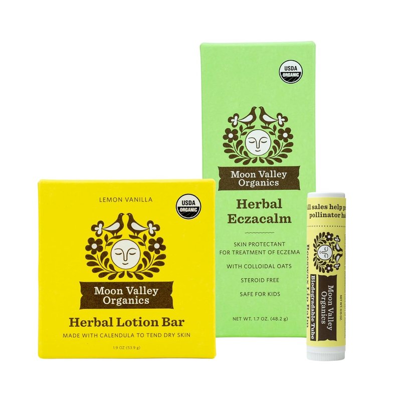 Herbal EczaCalm Gift Set - Moon Valley Organics Lotion Bar & Lip Balm | Natural Skin Care Essentials