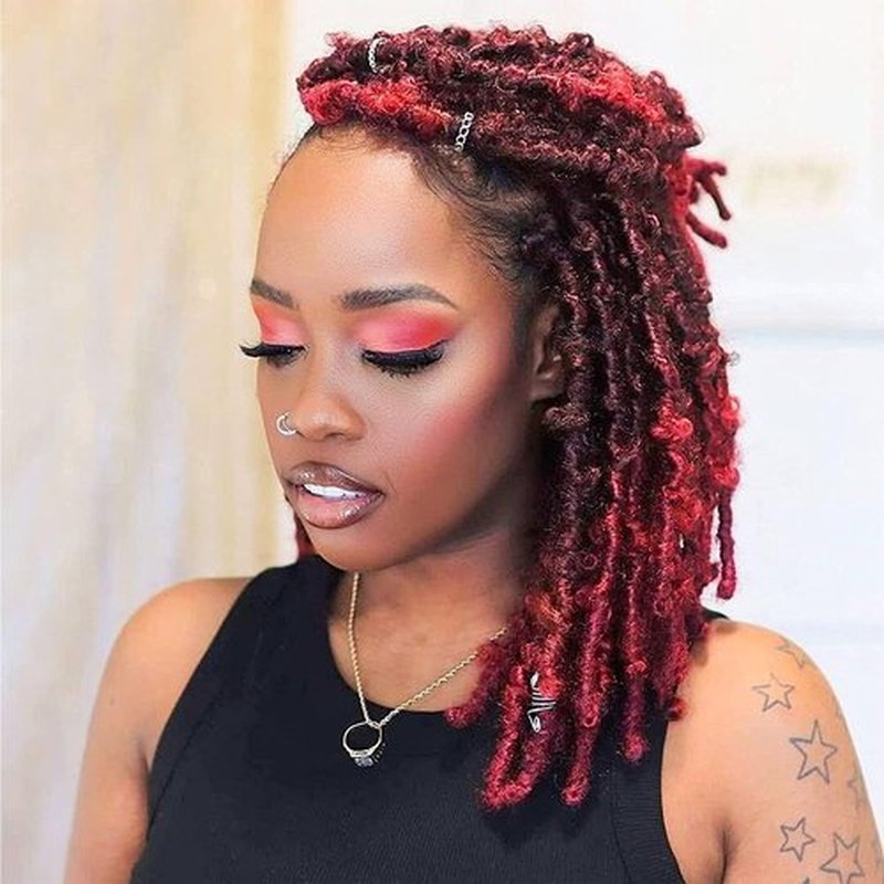 Butterfly Locs Crochet Hair-7 Packs Faux Locs Crochet Hair 12 Inch Distressed Soft Locs Crochet Hair For Black Women (12 Inch(Pack of 7), TBurgundy)