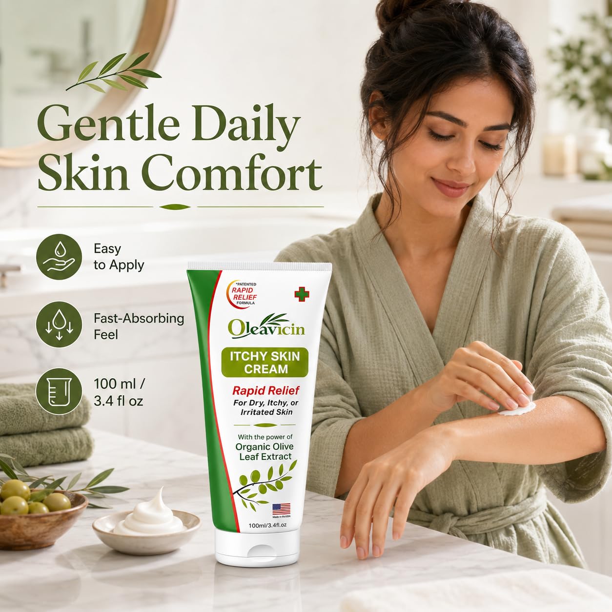 Oleavicin Extra Strength Anti-Itch Cream (3 Pack) - Fast-Acting Relief for Dry, Itchy Skin - Natural Rash & Fungal Itch Treatment with Organic Olive Leaf Extract - Soothing for Sensitive Skin