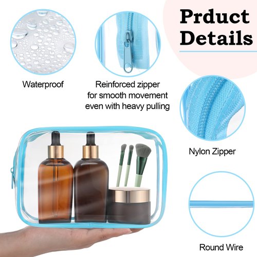 Weewooday 12 Pieces Clear Cosmetics Bag PVC Zippered Clear Toiletry Carry Pouch Cosmetic Makeup Bag Waterproof Makeup Bag Vinyl Plastic Organizer Case for Vacation Bathroom(Medium,Blue)