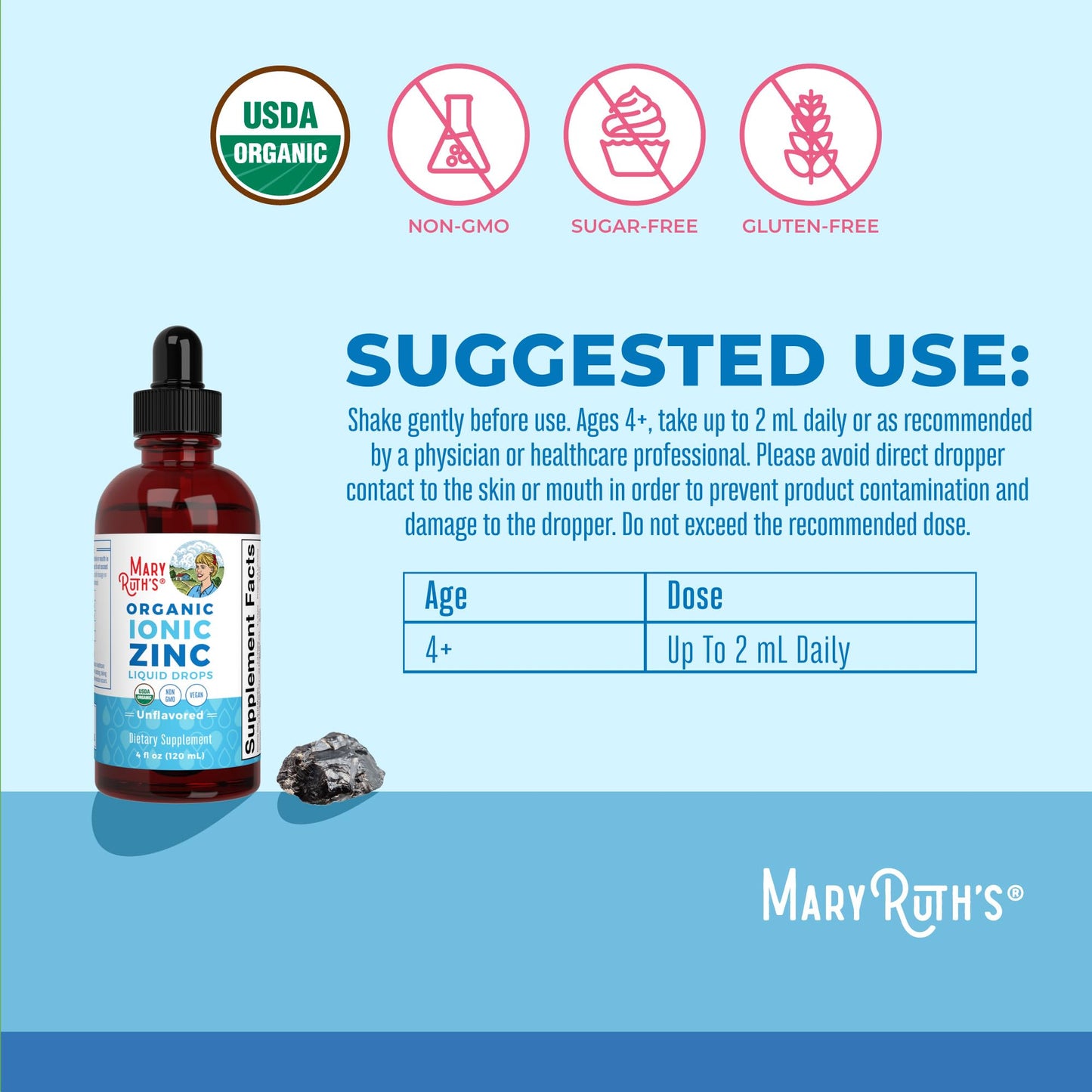 MaryRuth's Organic Liquid Zinc Drops for Kids, Immune Support, Vegan, 2oz