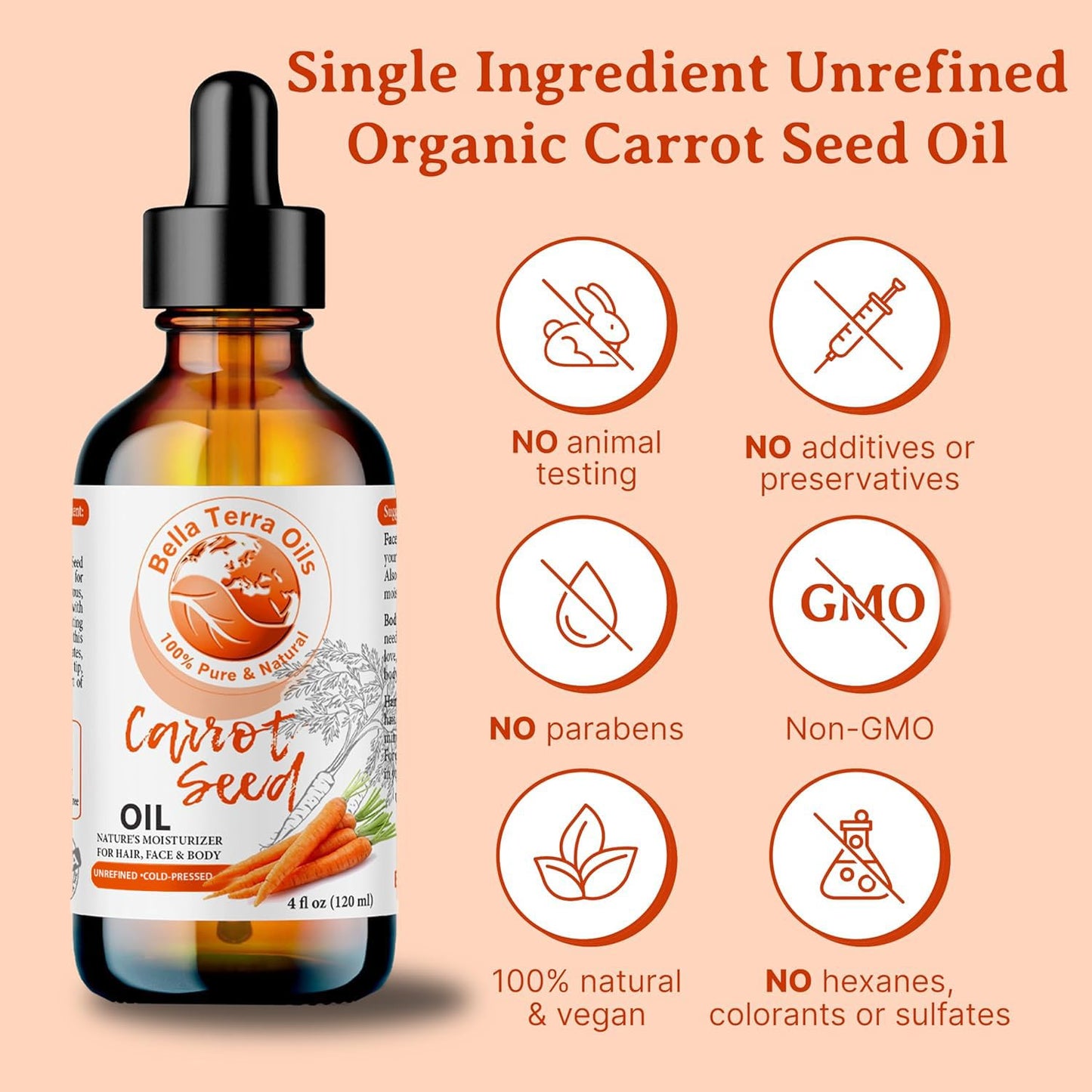 Bella Terra Oils - Natural Carrot Seed Oil 2oz - Enriched with Carotene & Essential Nutrients, Elevate Your Skin Care Regimen with This Luxurious Oil