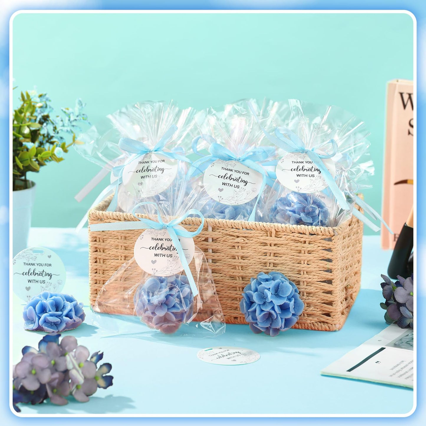 Demissle 20 Pcs Hydrangea Baby Shower Favors Flower Scented Soaps Party Favors Gifts for Guests with Thank You Card for Baby Bridal Shower Wedding Party (Blue)