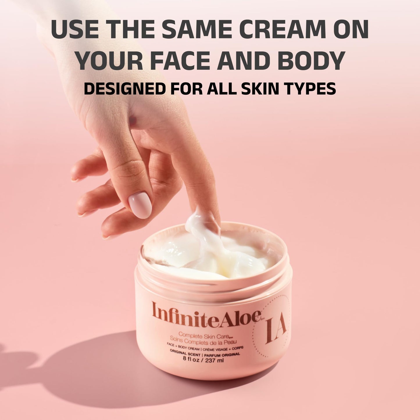 InfiniteAloe Complete Skin Care, Aloe Vera Powered Face and Body Cream for All Skin Types, Dry Skin Everyday Hero, Original Scent - 2 Large Jar 8 oz & 2 Travel Jar 0.5 oz