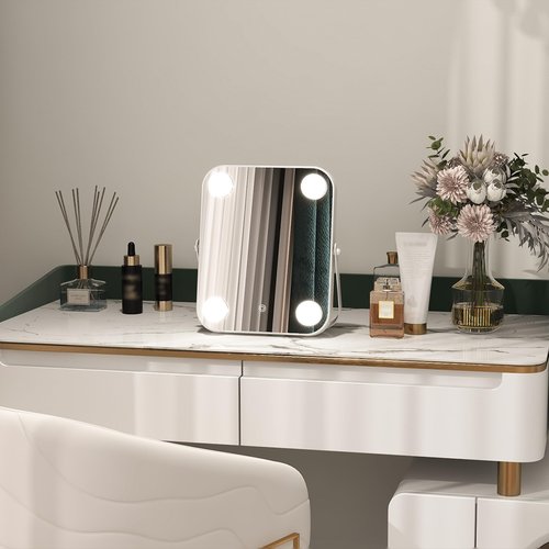 ROLOVE Vanity Mirror with Lights, Hollywood Makeup Mirror with Light, Lighted Tabletop Makeup Mirror with 4 Dimmable LED Bulbs, Portable Travel Makeup Mirror with U-Shaped Bracket, Smart Touch Control