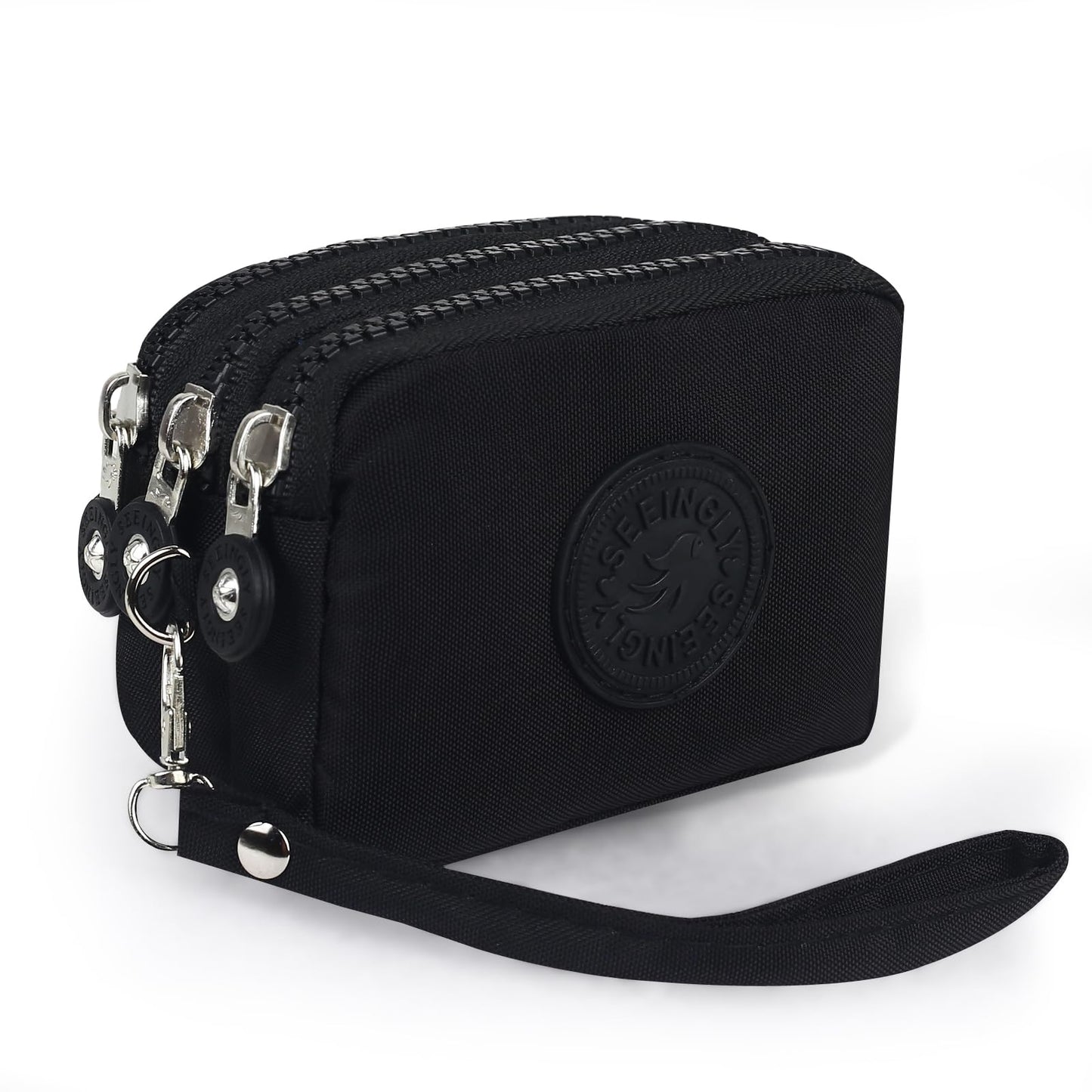 Coin Purse Pouch for Women, 3 Zippered Mini Cash Wallet, Zipper Closure, Pouch, for Credit Card, ID Card, Jewelry, Keys (Black)