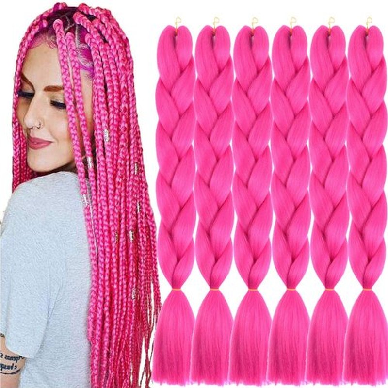 SHUOHAN 6 Packs Ombre Jumbo Braiding Hair Extensions 24 Inch High Temperature Synthetic Fiber Hair Extensions for Box Braids Braiding Hair (Rose)