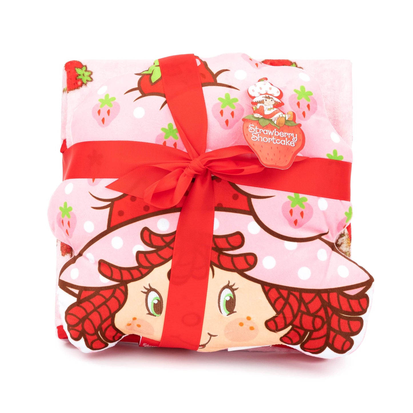 Jay Franco Strawberry Shortcake Fleece Blanket and Pillow Set, 40 x 50 Inch, Kids Super Soft Cozy 2 Piece Travel Set, Machine Washable, Non-Toxic, Gift for Girls and Boys (Officially Licensed Product)