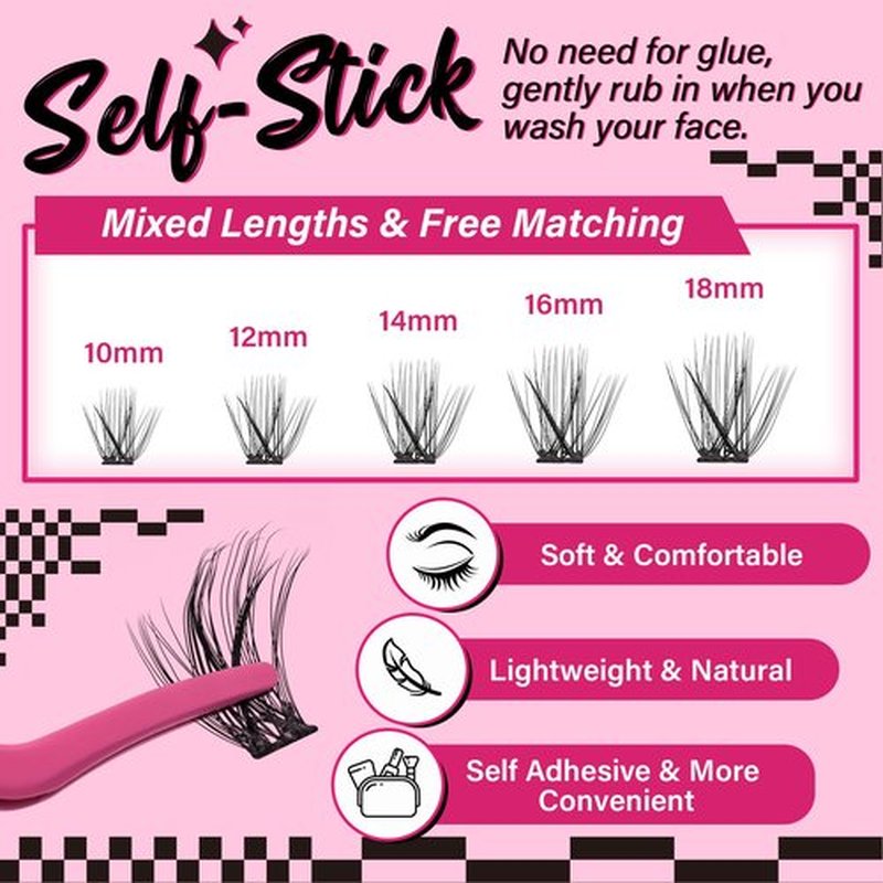 Self Adhesive Eyelashes 48pcs Lash Clusters+48pcs Bottom Lashes Reusable Self Adhesive Lower Lashes No Glue Natural Look Eyelash Clusters Easy For Use(Daisy,D-10-18mix)