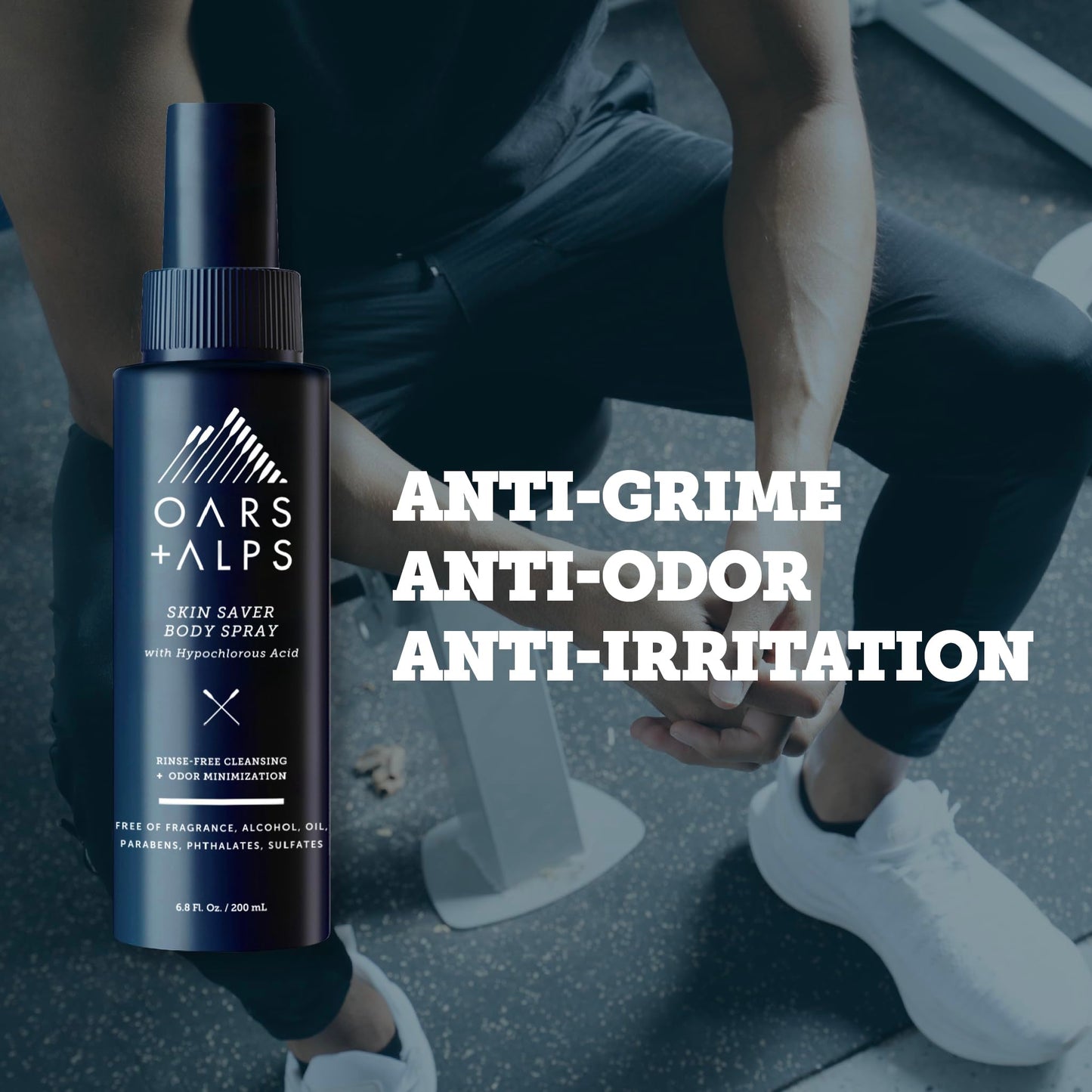 Oars + Alps Skin Saver Body Spray with Hypochlorous Acid, For Breakouts + Acne-Prone Skin, Freshens & Soothes Irritation & Redness, Use After Workouts & Post Shave, Safe & Clean Ingredients, 6.8oz