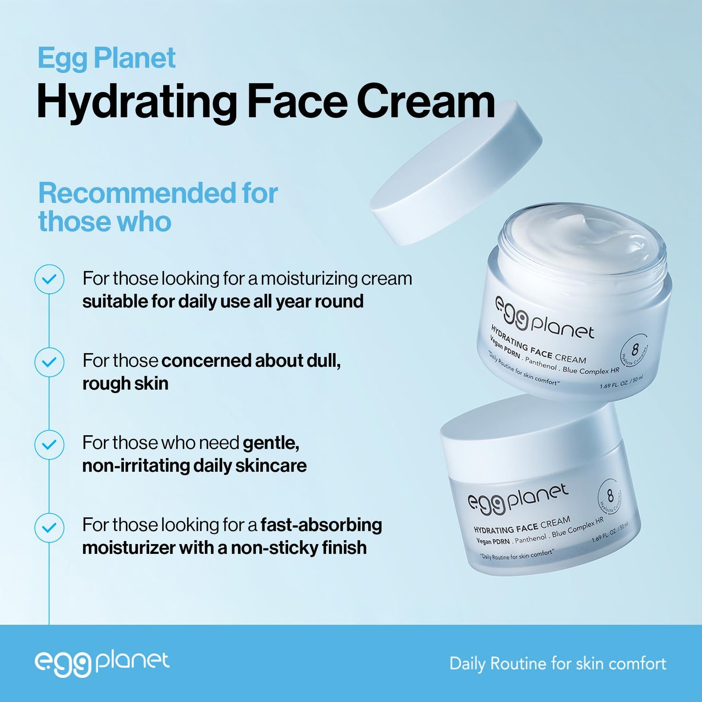 Daeng Gi Meo Ri - Egg Planet Hydrating Face Cream, Korean Skincare Daily Moisturizer for Dehydrated Skin, Soothing Facial Gel with Hyaluronic Acid and Peptides, K-beauty Essential, 50ml / 1.69 fl oz