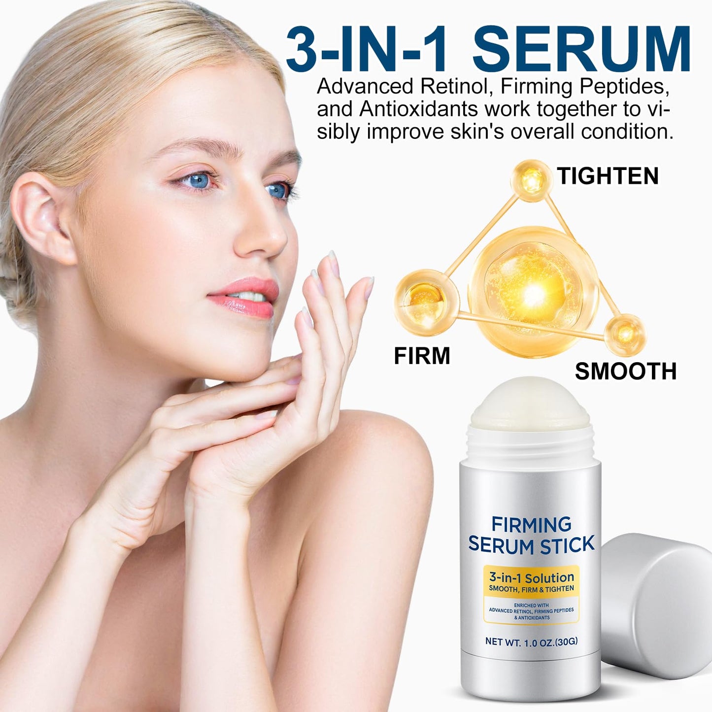 Retinol Firming Serum Stick, 3-in-1 Retinol Face Stick, Enriched with Antioxidants, Smooth, Firm and Tighten Skin(1.0 oz)