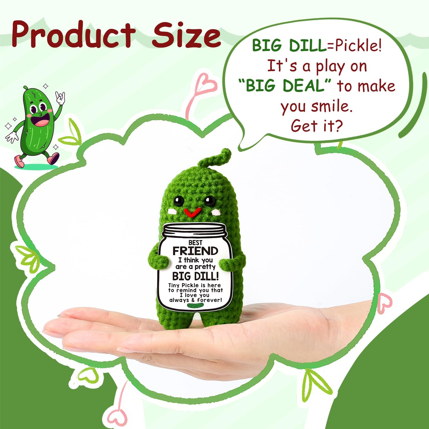 MAMAGIFTREE Birthday Gifts for Women Best Friends,Handmade Crochet Pickle Cool Funny Gag Friendship Gift for Female Friends,Bestie, Coworkers Self Care Emotional Cute Desk Decor