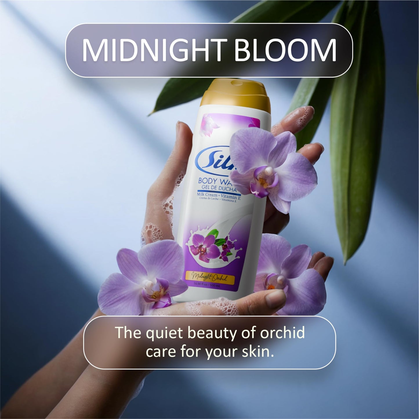 SILK Moisturizing Body Wash for Woman & Man - Daily Hydrating Shower Gel and Foaming Cleanser with Vitamin E and Glycerin, Rich Lather for Dry Skin Care, Midnight Orchid Scent, 16.9 Fl Oz