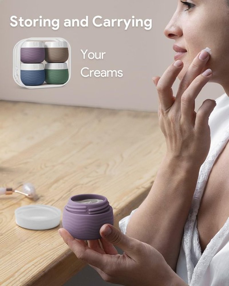 Yinke Travel Containers for Toiletries, Silicone Cream Jars, TSA Approved Travel Size Containers, Leak-proof Travel Essentials/Accessories with Lid for Cosmetic Face Body Cream(4 Pack), Purple