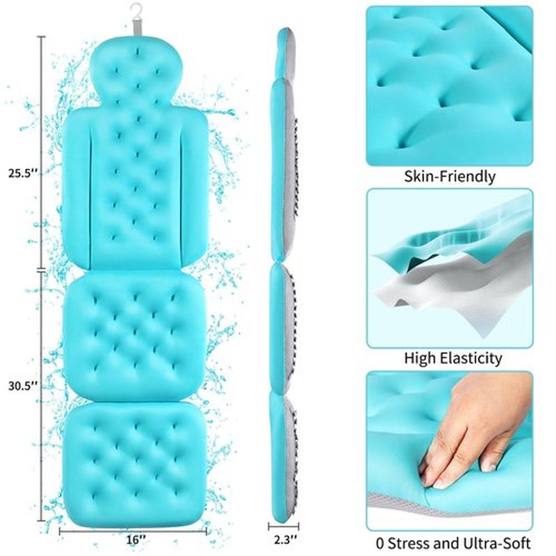 Full Body Bath Pillow for Bathtub, Thick Bathtub Cushion with Laundry Bag, Luxury Tub Pillow for Bath for Headrest Neck and Back Support Ocean Blue 56" x 16"