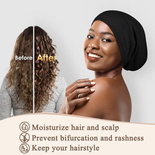 OLESILK Silk Bonnet for Men, 100% Mulberry Mens Bonnet, Dreadlock Cap for Curly Hair, Silk Hair Bonnet for Sleeping, Silk Hair Wrap for Sleeping, Black
