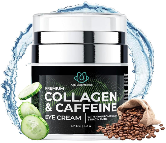 Caffeine Eye Cream - Collagen Formula for Wrinkles & Dark Circles | Infused with Hyaluronic Acid & Niacinamide, 1.7 Oz