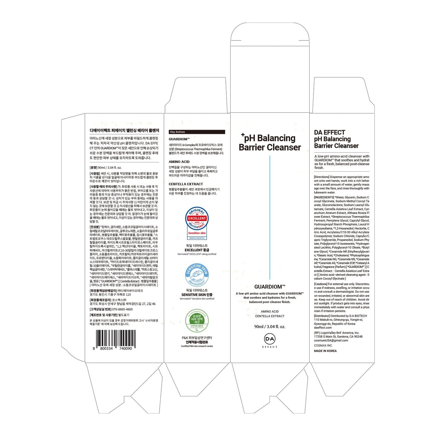DA EFFECT pH Balancing Barrier Cleanser, Gentle Amino Acid Wash, 90ml