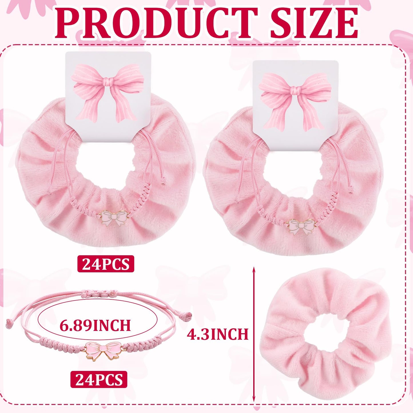 Hoteam 24 Sets Coquette Party Gifts Bulk Adjustable Coquette Pink Bow Braid String Bracelets Blue Hair Scrunchies with Bow Cards Cheerleader Birthday Party Favor for Cheer Dance Team Friends Gift