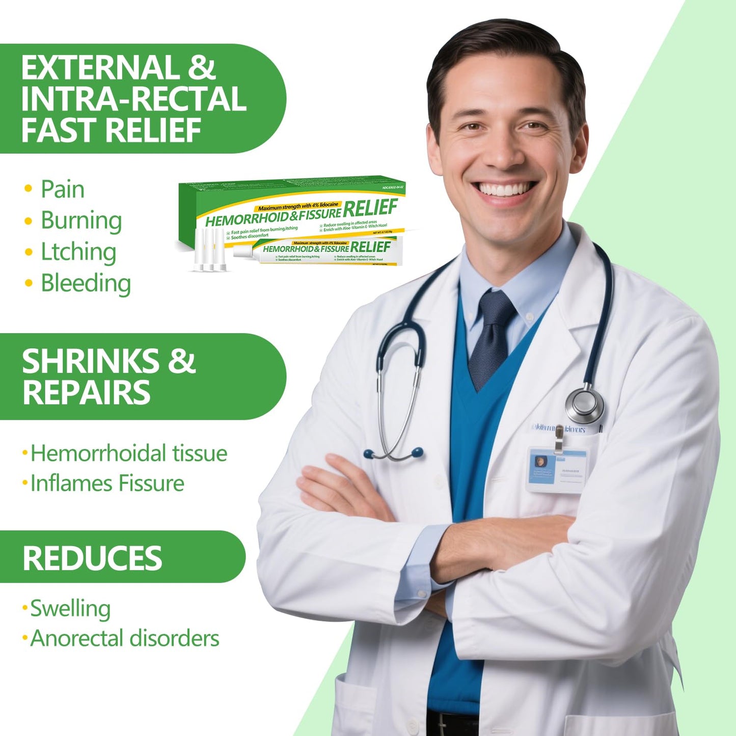 RHAICARE Hemorrhoid and Fissure Cream,Hemorrhoidal Ointment for Fast Acting Itch, Swelling, and Maximum Strength Pain Relief（1 Pack