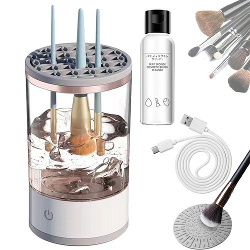 Rinse Hero Brush Cleaner, 2025 New Rechargeable Electric Makeup Brush Cleaner Machine, Beauty Swirl Cosmetic Brush Cleaner, Automatic Make up Brush Cleaner with Cleaning Agent (White, Charging)