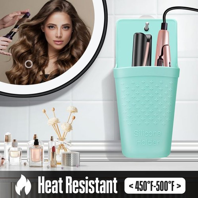 CROWATTS Heat Resistant Silicone Hair Iron Mat and Pouch,Portable Travel Hair Straightener Mat and Holder for Hair Styling Tools.1 Pack.(Mint Green)