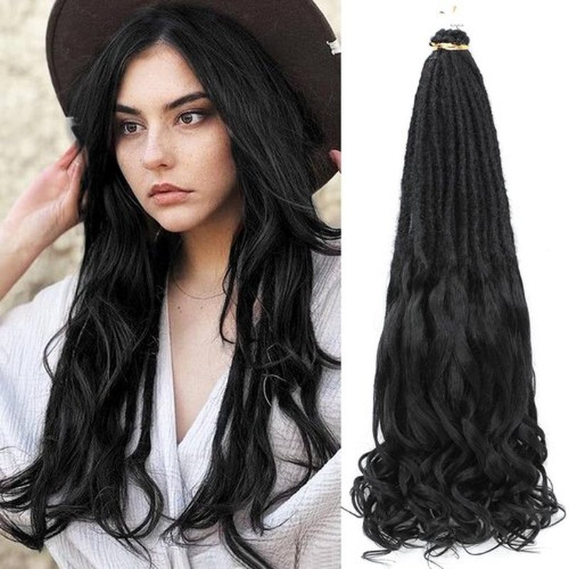 Aguacor Loose Wave Dreadlocks Synthetic French Curly Single Ended Dreadlock Extensions 24inches 20 Strands Thin Soft Spanish Curly SE Dreadlock Extensions for Women (20 Strands, 1B#)